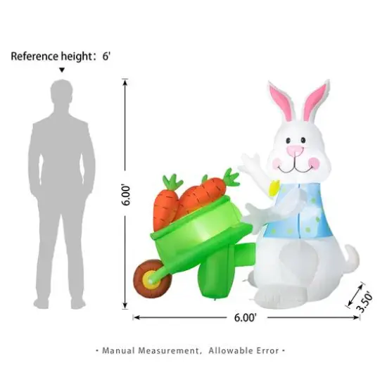 Glitzhome® 72.75" Easter Lighted Bunny Wheel Barrow Inflatable Decor {8}