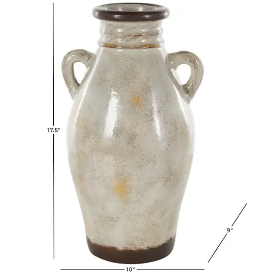 18" Cream Ceramic Antique Style Amphora Vase {8}