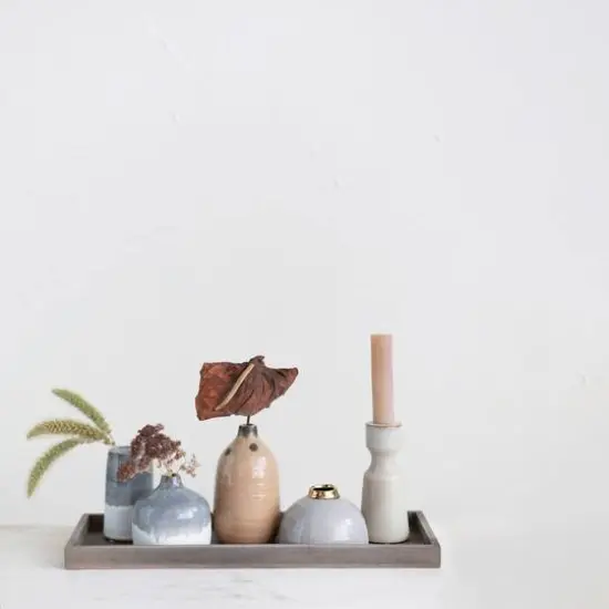 Hello Honey&reg; Multicolor Reactive Glaze Mango Wood Tray With Taper Holder & 4 Vases Set {10}