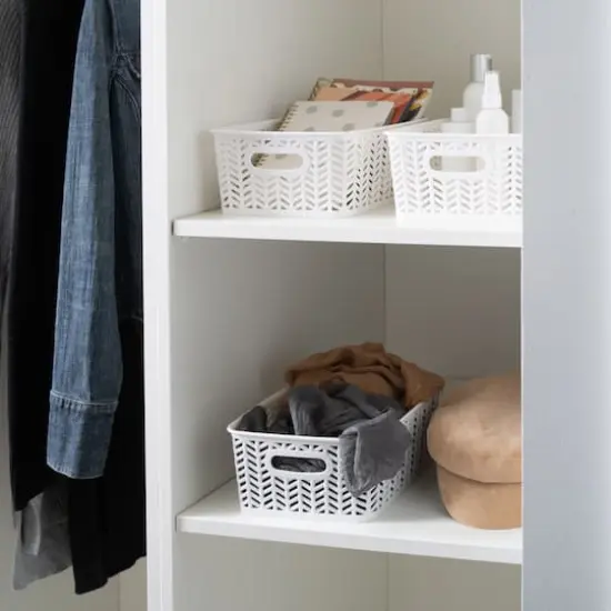 Simplify Small&nbsp;White Herringbone Storage Bin {6}