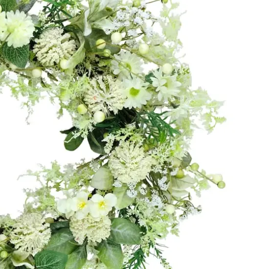 26" Artificial Echinops Chrysanthethemum & Daisy Floral Spring Wreath {4}