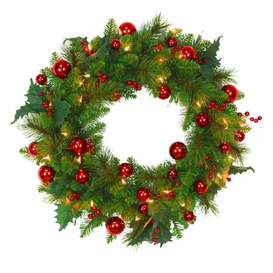 Santa's Workshop 2ft. Pre-Lit Berry & Red Balls Wreath {1}