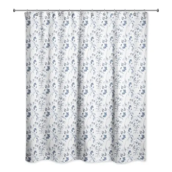 Blue Floral Pattern 71" x 74" Shower Curtain {1}
