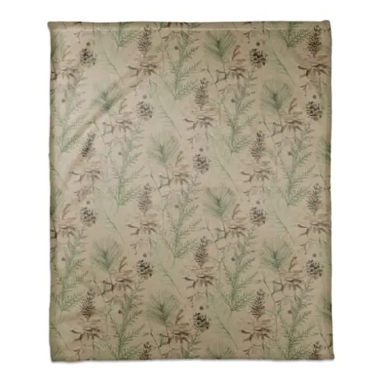 Pinecones & Greenery on Brown Coral Fleece Blanket {1}