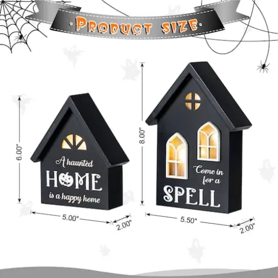Glitzhome&reg; 8"H Lighted Halloween Wooden House-shaped Table Decor Set {9}