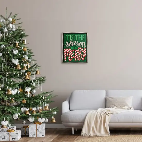 Stupell Industries Tis The Season To Be Merry Patterned Framed Floater Canvas Wall Art Gray {3}