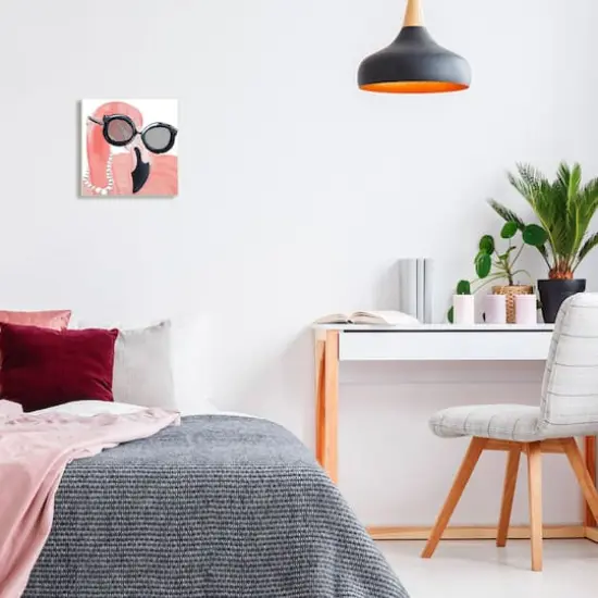 Stupell Industries Glam Fashion Pink Flamingo Sunglasses Pearls Bird,12" x 12" {3}