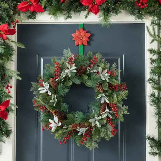 Glitzhome&reg; 14" Christmas Metal Snowflake & Poinsettia Wreath Hanger Set {6}