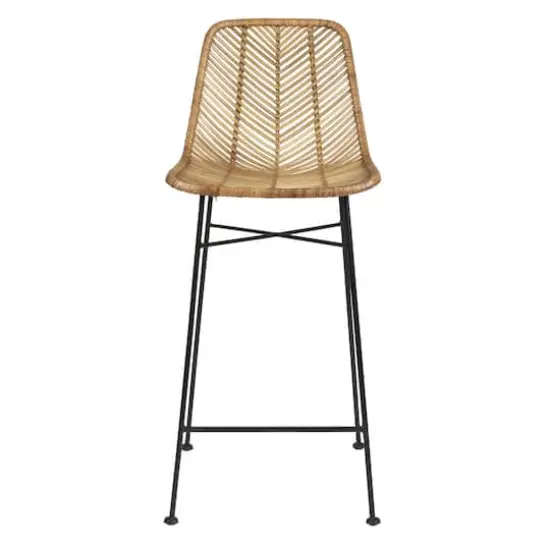 Hello Honey&reg; 40.5" Beige Rattan Bar Stool with Black Metal Frame {7}