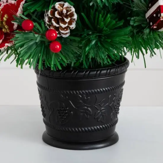 2ft. Fiber Optic Artificial Christmas Tree with Ornaments, Poinsettia & Star Topper in Decorative Planter {5}