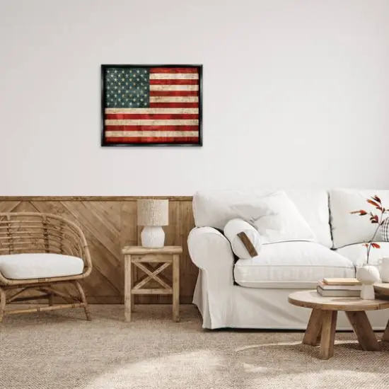 Stupell Industries US American Flag Rustic Pattern Floater Framed Art Black {3}