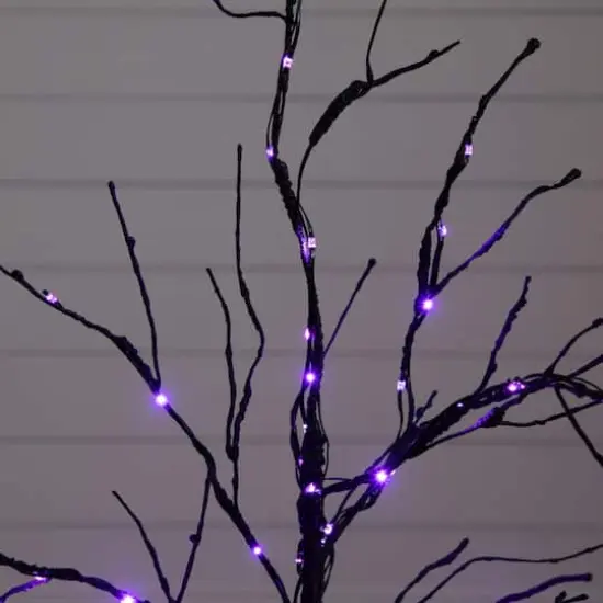3ft. Pre-Lit Halloween Black Twig Artificial Tree with 80 Orange & Purple LED Lights {5}
