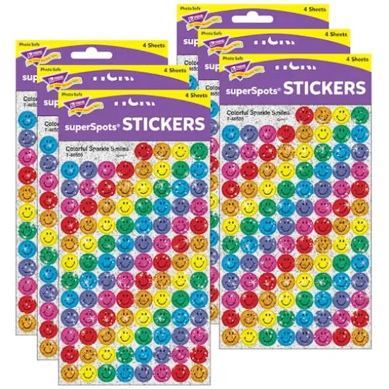 Trend Enterprises® superSpots® Colorful Smiles Sparkle Stickers, 6 Packs of 400ct. {1}