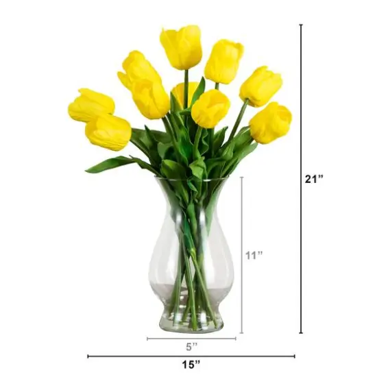 21" Artificial Tulip Arrangement in Glass Vase {7}
