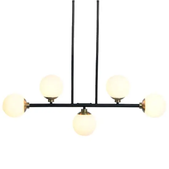 Hello Honey&reg; Robert Stevenson Lighting Lorne Matte Black Metal & Frosted Glass 5-Light Chandelier {4}
