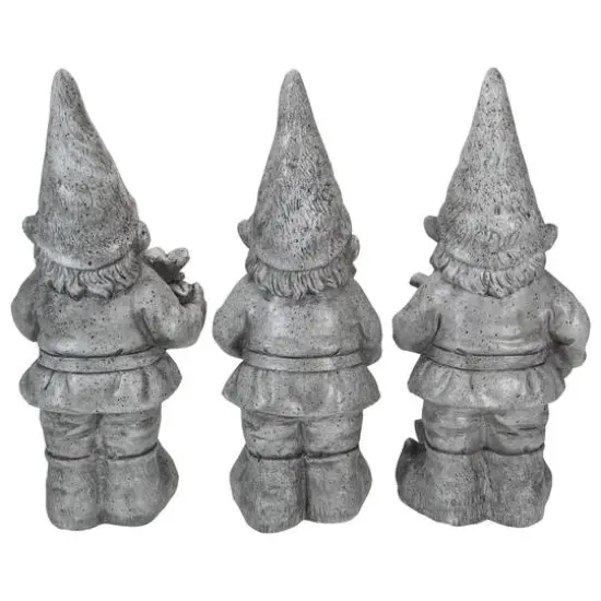 15.75" Gray Gardening Garden Gnomes Outdoor Statues Set {6}