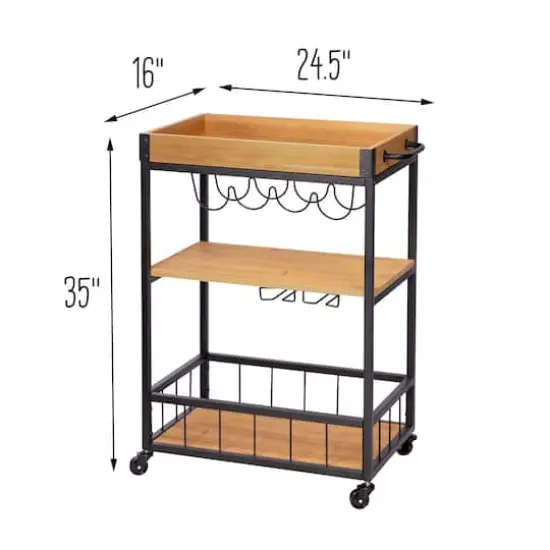 Honey Can Do Industrial Rolling Bar Cart with Removable Serving Tray {3}