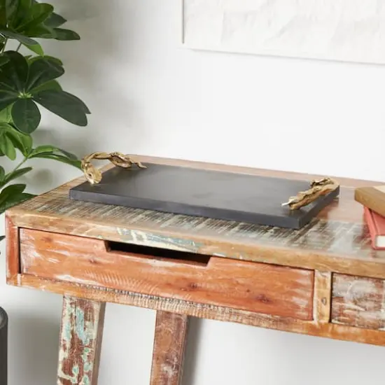 20.5" Black Marble Rectangular Tray with Gold Leaf Handles {3}