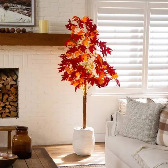 7ft. Pre-Lit Autumn Weeping Maple Artificial Fall Tree with 450 Warm White LED Lights {11}