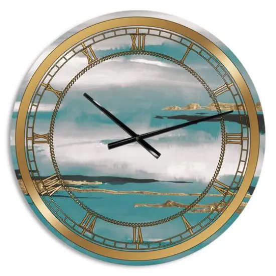 Designart Teal Watercolor II Glam Wall Clock {2}