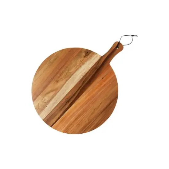 Hello Honey&reg; 25" Natural Modern Round Wood Cutting or Charcuterie Board with Handle {1}