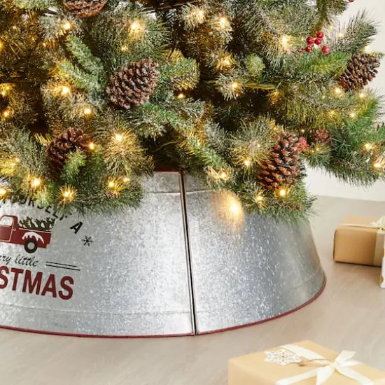 Glitzhome&reg; 40.5" Christmas Galvanized Metal Truck Tree Collar {8}