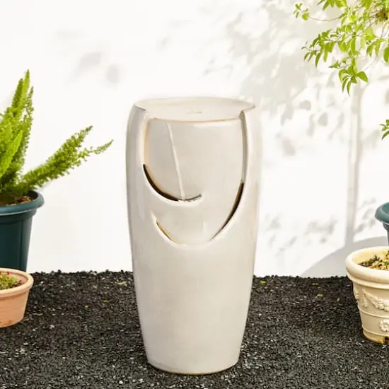 Glitzhome&reg; 29" Ceramic Pot Fountain Sand Beige {3}