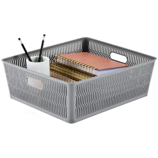 Simplify Slide 2 Stack It Shallow Tote Baskets, 2ct. Gray {19}