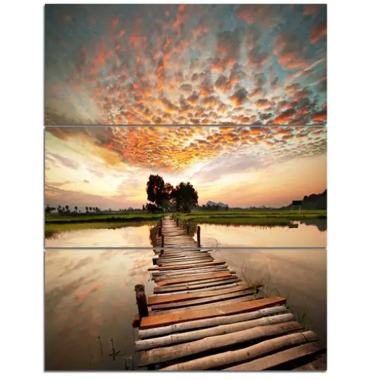 Designart - Makeshift Wooden Pier Over River - Sea Bridge Canvas Art Print {1}