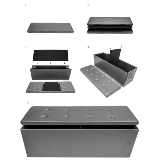 Sorbus 43" Faux Leather Storage Bench Gray {4}