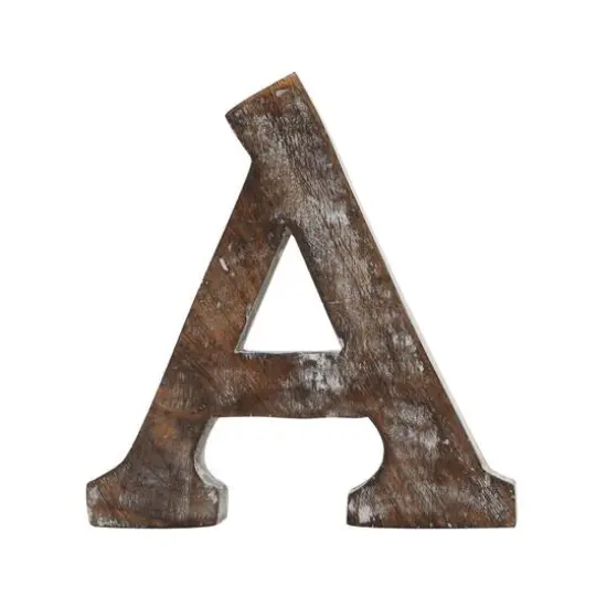 8" Brown Mango Wood Letter Set, 6ct. Brown/White Botanical {10}