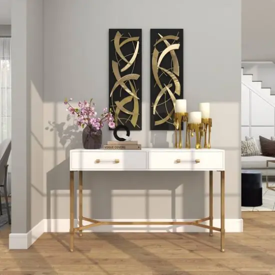 CosmoLiving by Cosmopolitan Gold Aluminum Pillar Candle Holder with Dripping Melting Designed Legs Set {14}