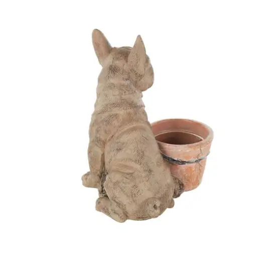 11" Textured Brown Dog Planter with Antique Pot {8}