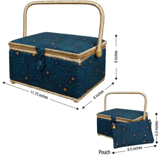 SINGER&reg; Large Leaf Print Sewing Basket with Travel Sewing Kit & Matching Zipper Pouch {6}