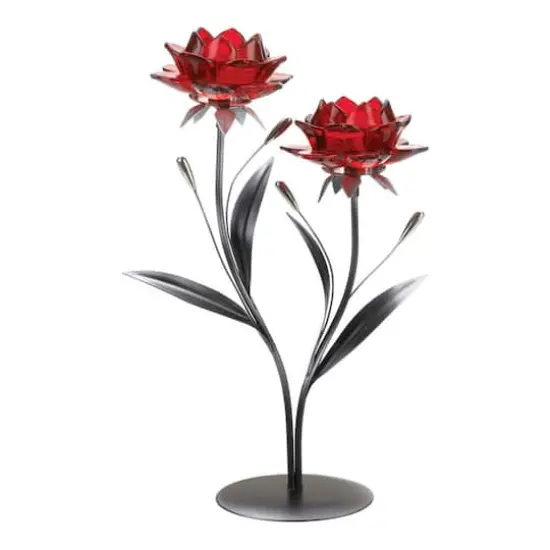 14.5" Red Flowers Candle Holder {1}