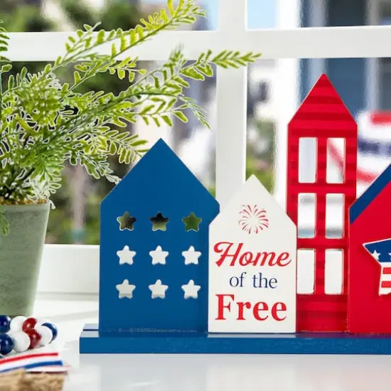 Glitzhome&reg; 16" Wooden Patriotic America House Table D&eacute;cor {5}