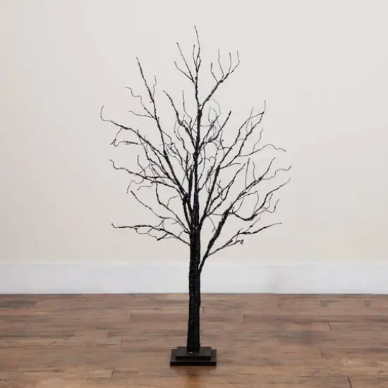 4ft. Pre-Lit Halloween Black Twig Artificial Tree with 180 Orange & Purple LED Lights {8}