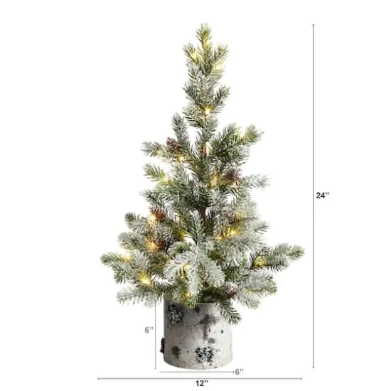 2ft. Pre-Lit Flocked Artificial Christmas Tree in Decorative Birch Bark Planter, LED Lights {3}
