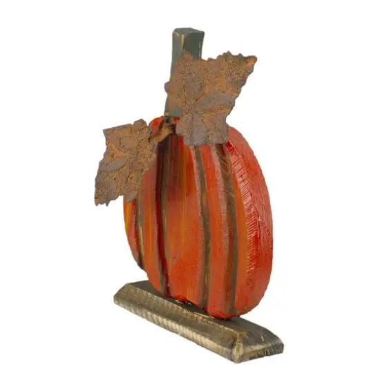 8" Orange Carved Wood Fall Harvest Pumpkin Decoration {4}