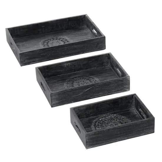 Black Mango Wood Traditional Tray Set {3}