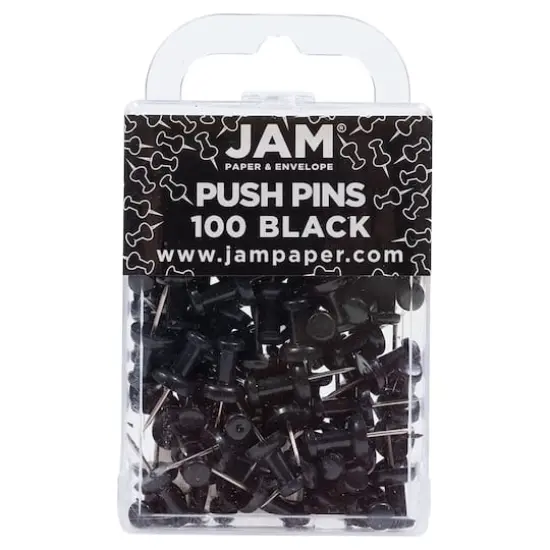 JAM Paper Colorful Standard Push Pins, 100ct. Black {1}