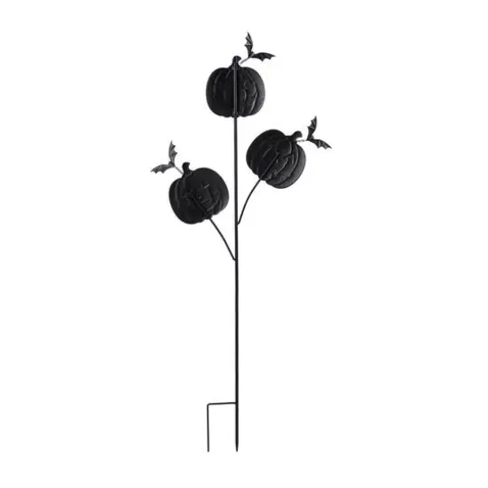 Glitzhome&reg; 39.5"H Halloween Metal Triple Pumpkin with Spring Bats Yard Stake {7}