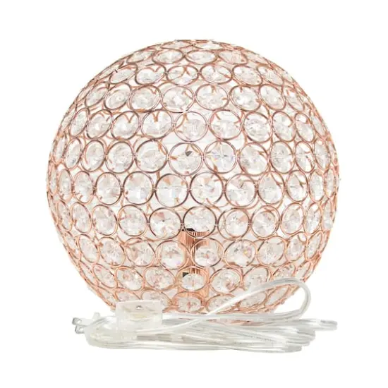 Lalia Home 10" Medium Metal Crystal Round Orb Table Lamp Rose Gold {9}
