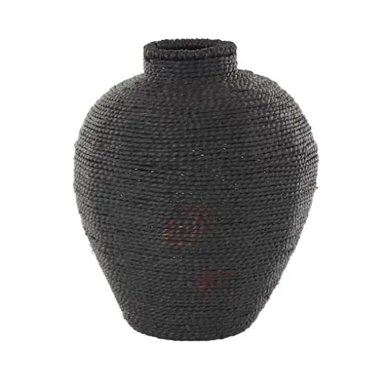 13" Black Handmade Wrapped Pot Metal Vase {4}