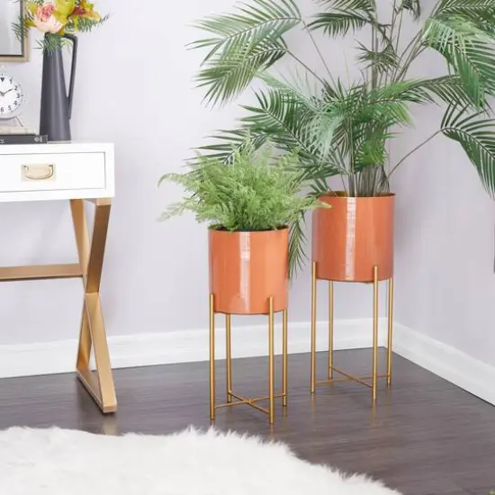 CosmoLiving by Cosmopolitan Set of 2 Orange Iron Contemporary Planter, 24" x 12" x 15" {9}