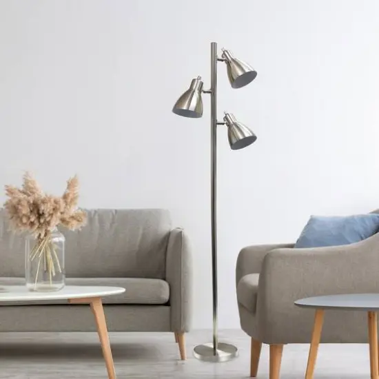 Simple Designs 64" Metal 3-Light Tree Floor Lamp Brushed Nickel {5}
