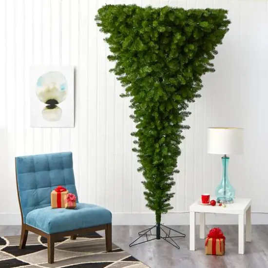 8ft. Pre-Lit Sun Valley Spruce Upside Down Artificial Christmas Tree, Warm White LED Lights {9}
