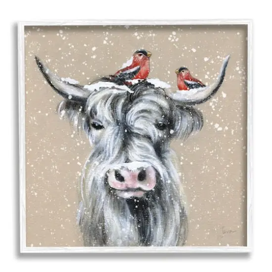 Stupell Industries Snowy Cattle & Birds Farmhouse Framed Giclee Art White {1}