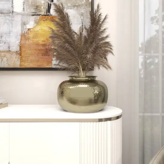 8" Gold Aluminum Brushed Vase with Hammered Top {9}