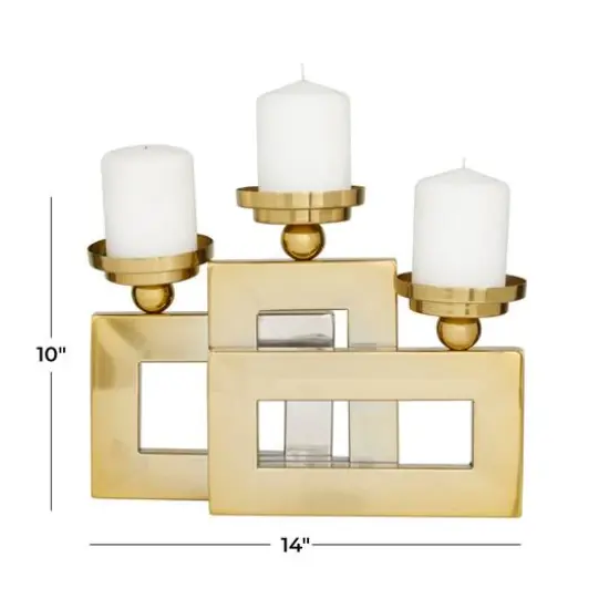 Gold Stainless Steel Modern Candle Holder, 14" x 14" x 6" {8}